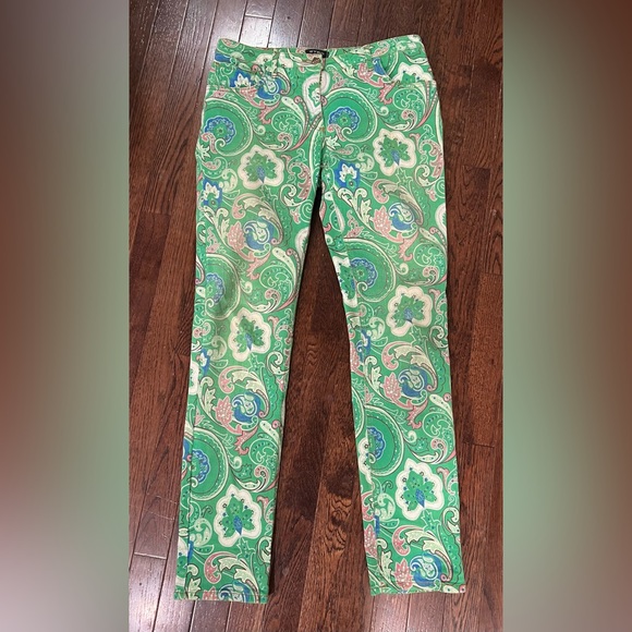 Etro Green and Pink Floral Paisley Denim Jeans Sz 30‎
